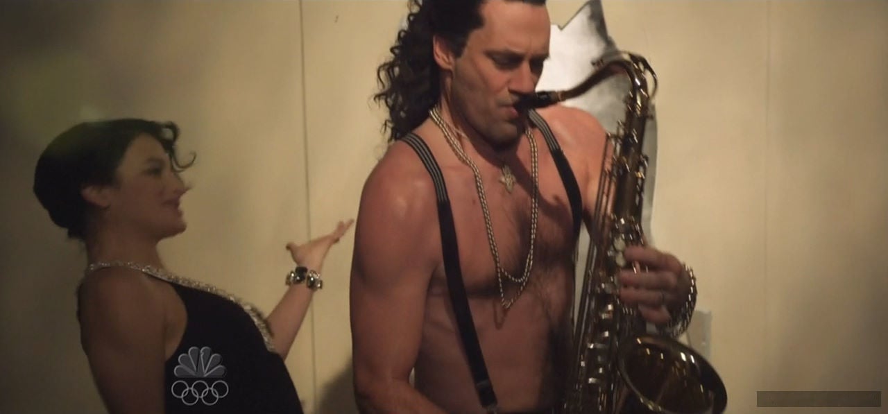 Jon Hamm shirtless sax