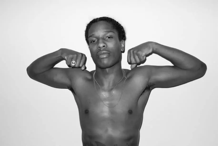 A$AP Rocky flexing no shirt